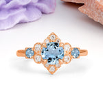 Unique Vintage-Luxury 4-Prong Round Cut Aquamarine Engagement Ring - Additional view