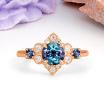 Unique Vintage-Luxury 4-Prong Round Cut Alexandrite Engagement Ring - Additional view