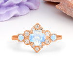 Unique Vintage-Luxury 4-Prong Round Cut Moonstone Engagement Ring - Additional view