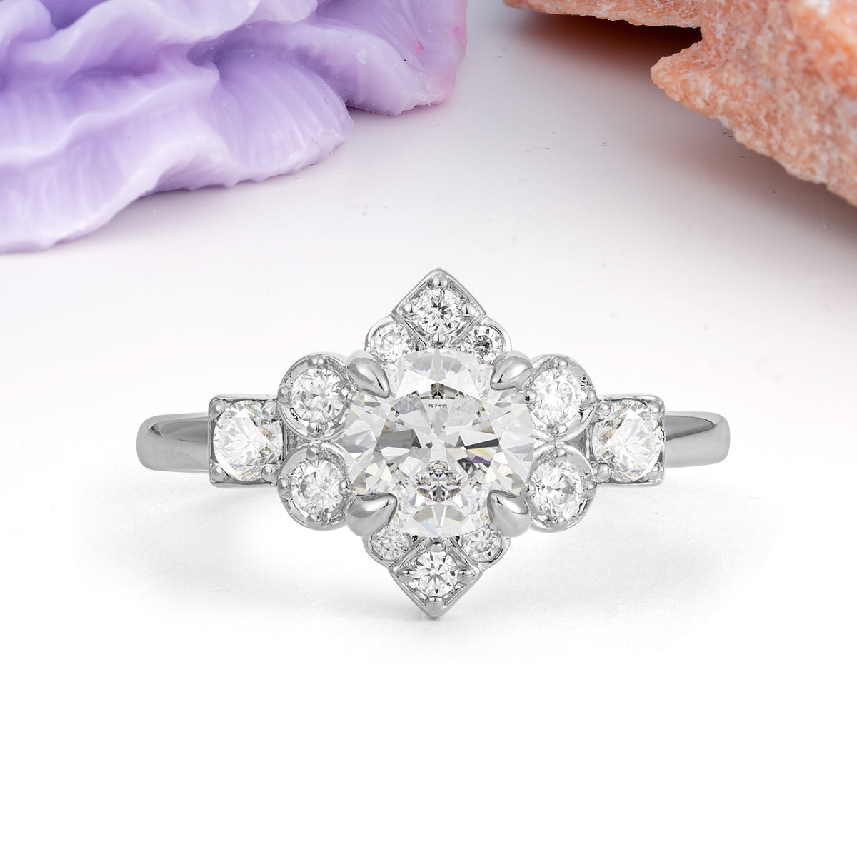 Unique Vintage-Luxury 4-Prong Round Cut Moissanite Engagement Ring - Additional view