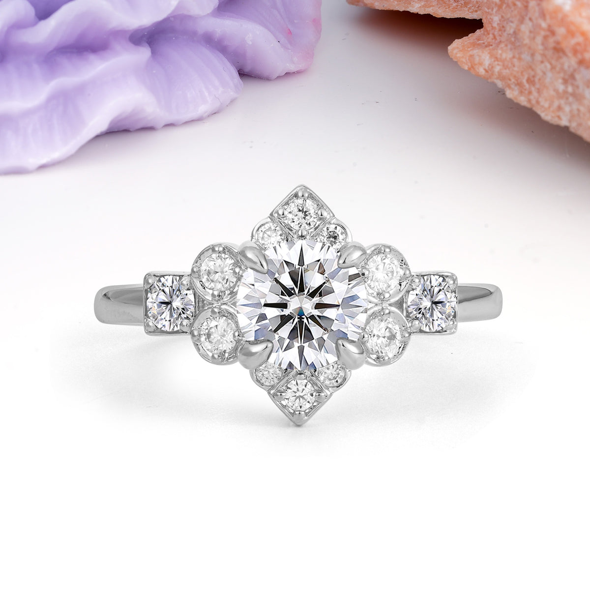 Unique Vintage-Luxury 4-Prong Round Cut Lab Diamond Engagement Ring - Additional view
