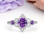 Unique Vintage-Luxury 4-Prong Round Cut Amethyst Engagement Ring - Additional view