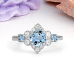 Unique Vintage-Luxury 4-Prong Round Cut Aquamarine Engagement Ring - Additional view