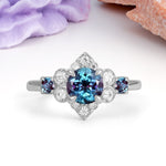 Unique Vintage-Luxury 4-Prong Round Cut Alexandrite Engagement Ring - Additional view
