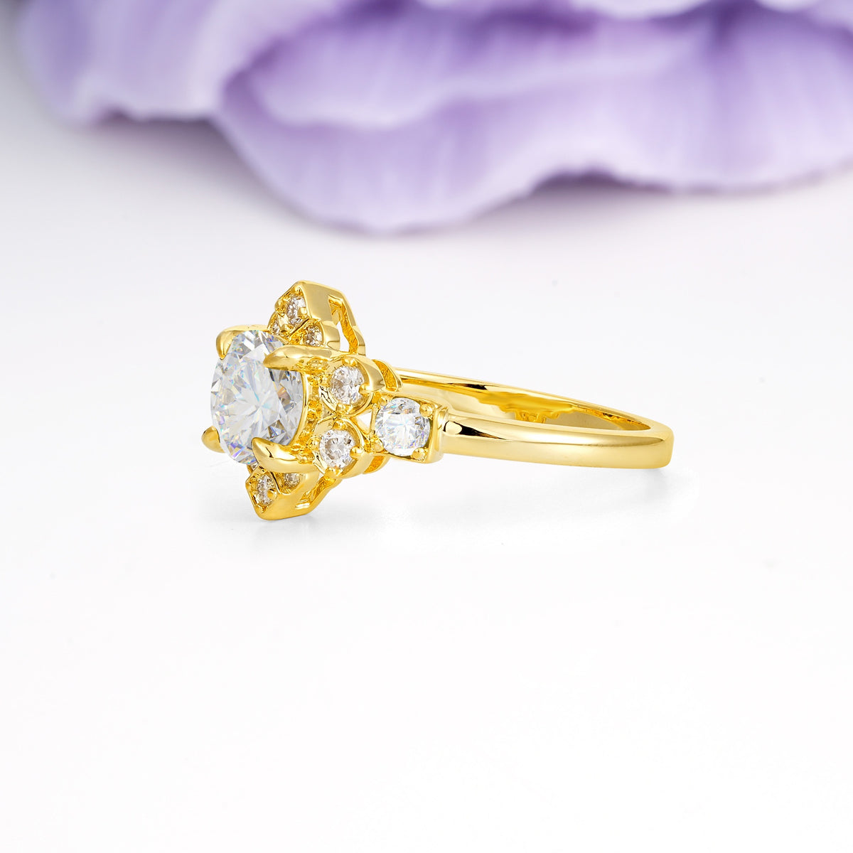 Unique Vintage-Luxury 4-Prong Round Cut Moissanite Engagement Ring - Additional view