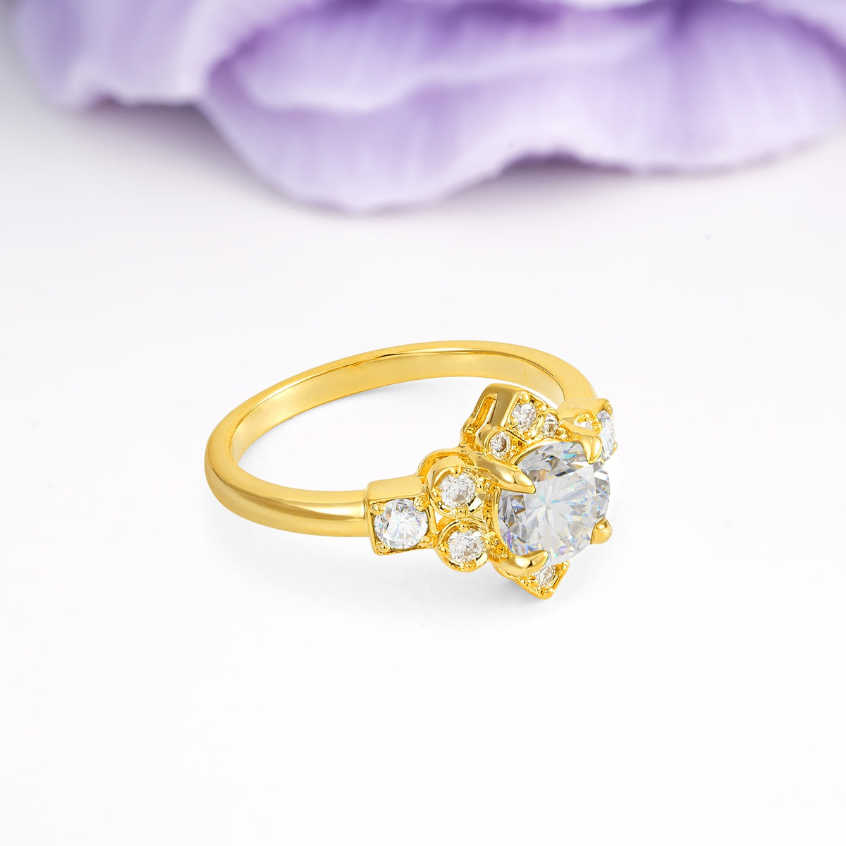 Unique Vintage-Luxury 4-Prong Round Cut Moissanite Engagement Ring - Additional view