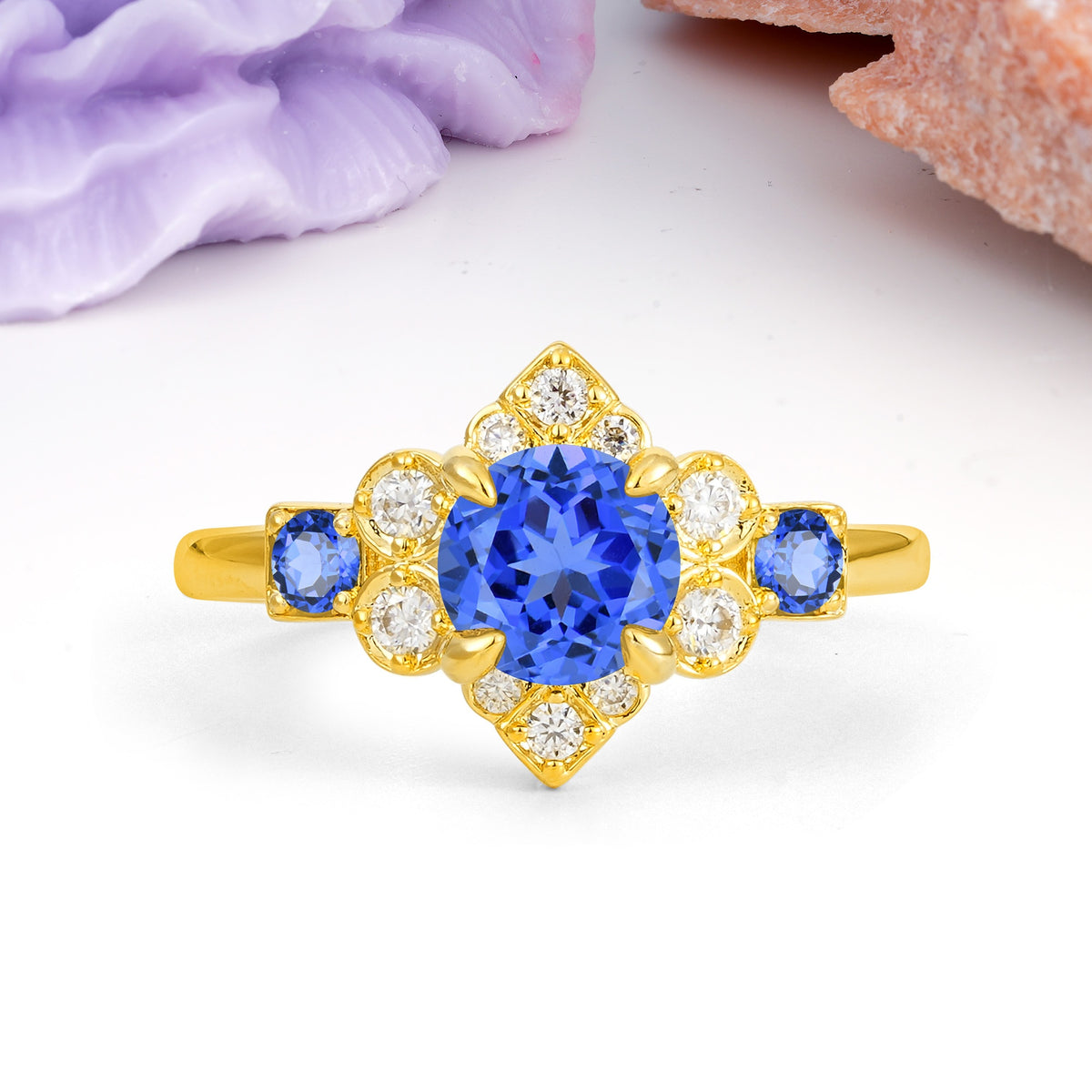Unique Vintage-Luxury 4-Prong Round Cut Sapphire Engagement Ring - Additional view