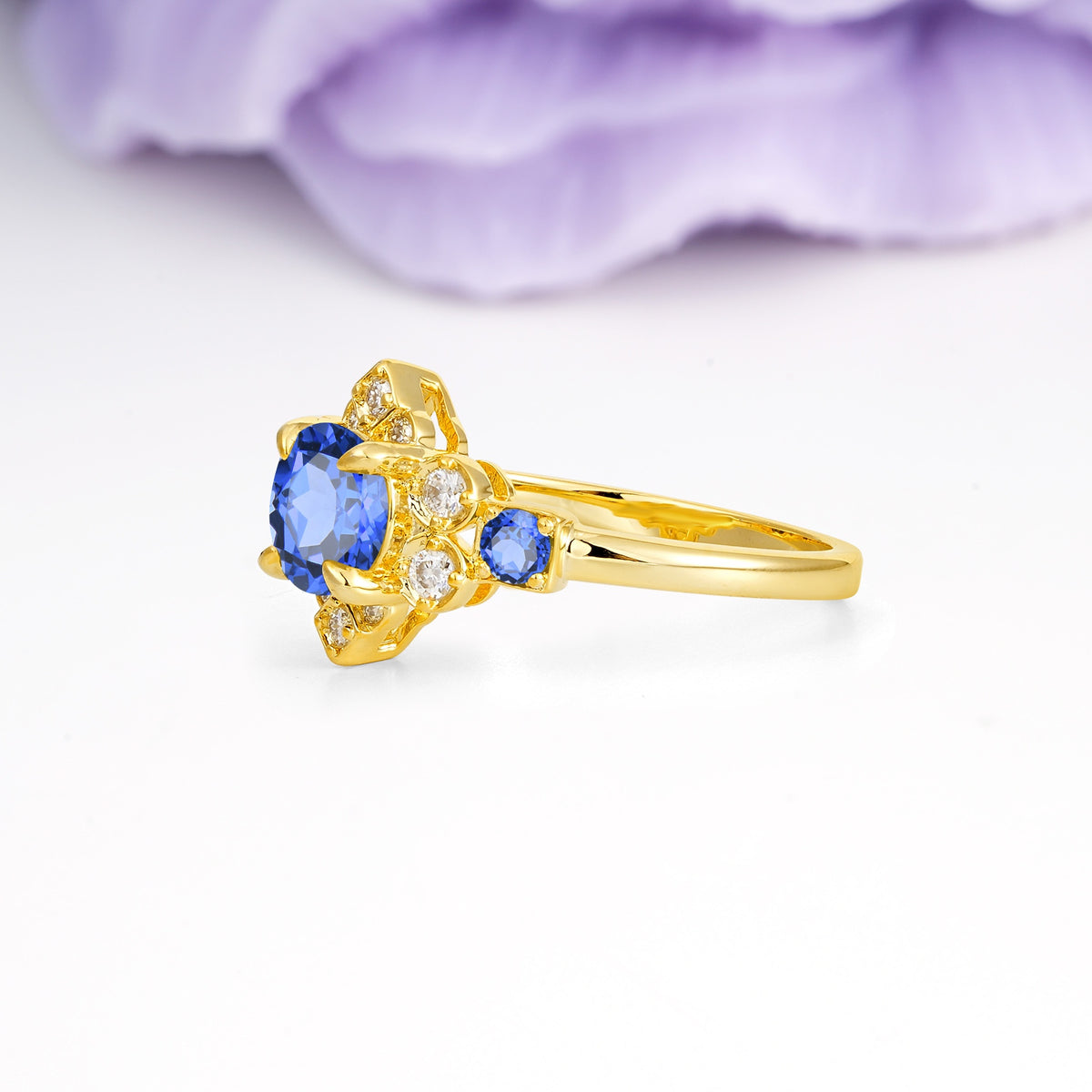 Unique Vintage-Luxury 4-Prong Round Cut Sapphire Engagement Ring - Additional view
