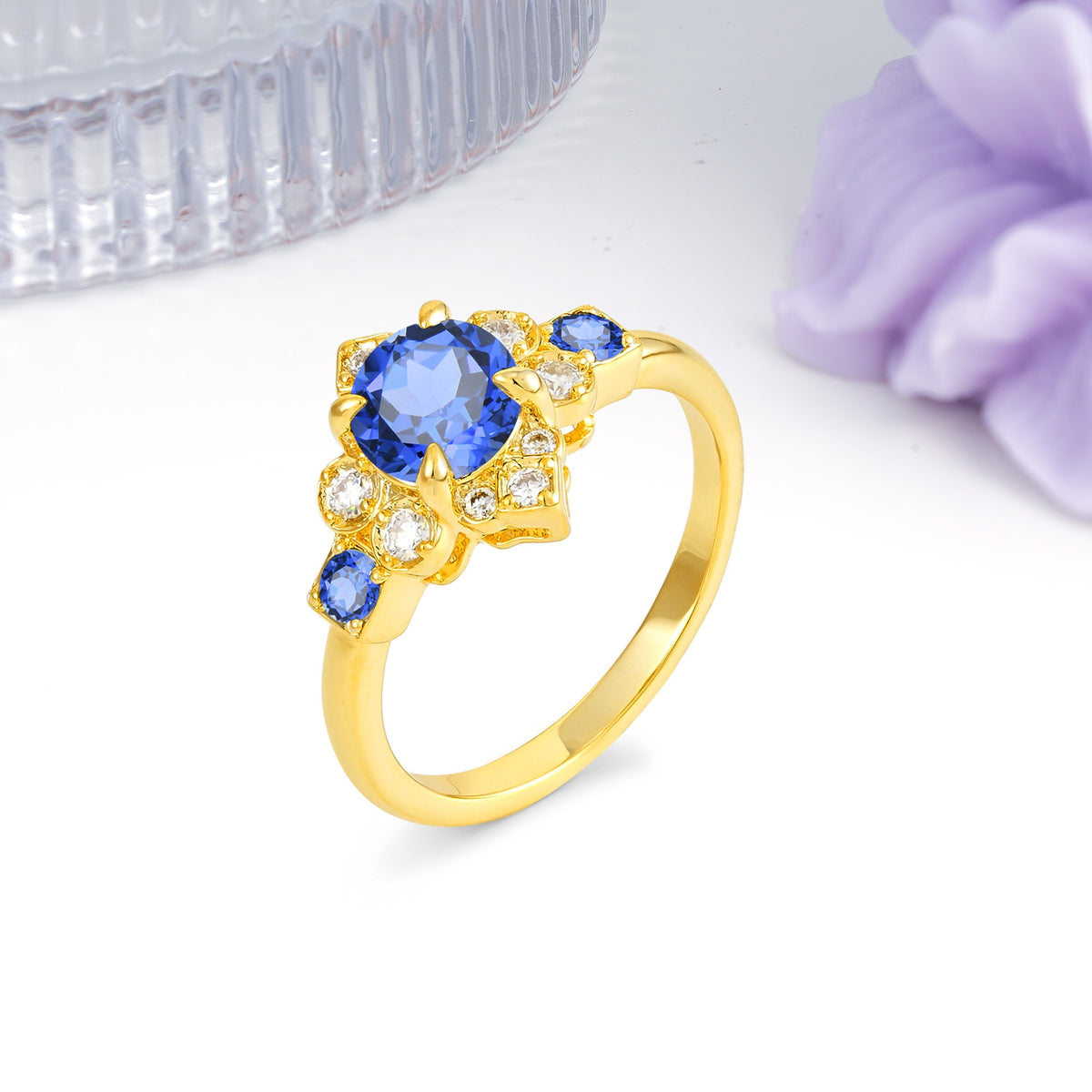 Unique Vintage-Luxury 4-Prong Round Cut Sapphire Engagement Ring - Additional view