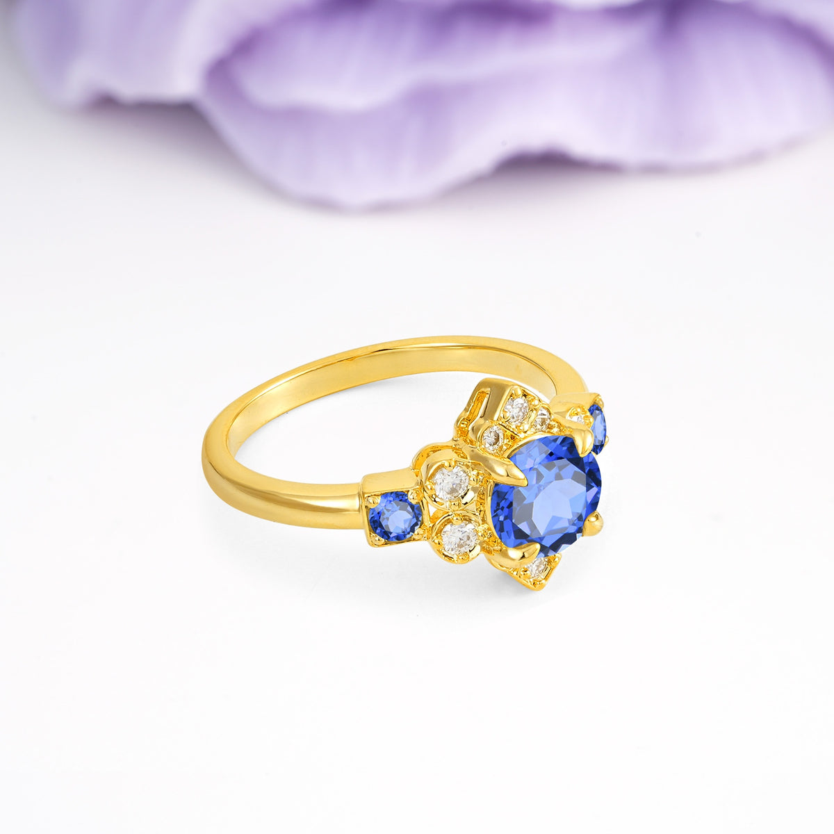 Unique Vintage-Luxury 4-Prong Round Cut Sapphire Engagement Ring - Additional view