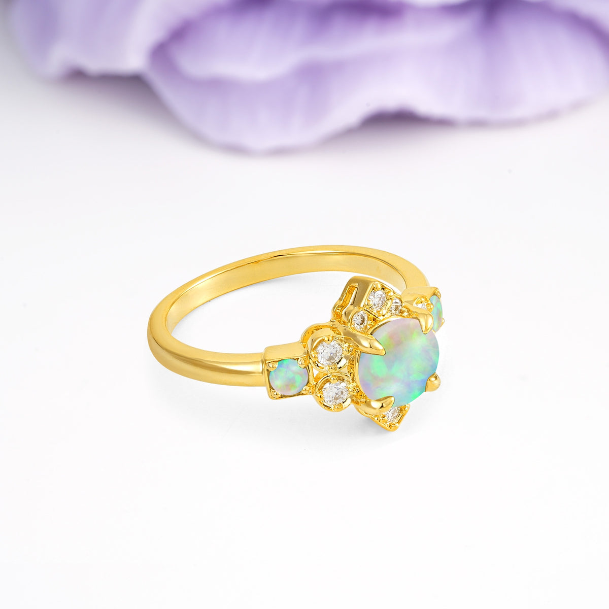 Unique Vintage-Luxury 4-Prong Round Cut Fire Opal Engagement Ring - Additional view