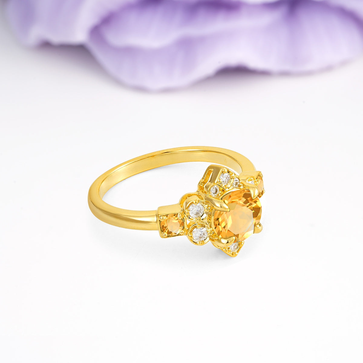 Unique Vintage-Luxury 4-Prong Round Cut Citrine Engagement Ring - Additional view