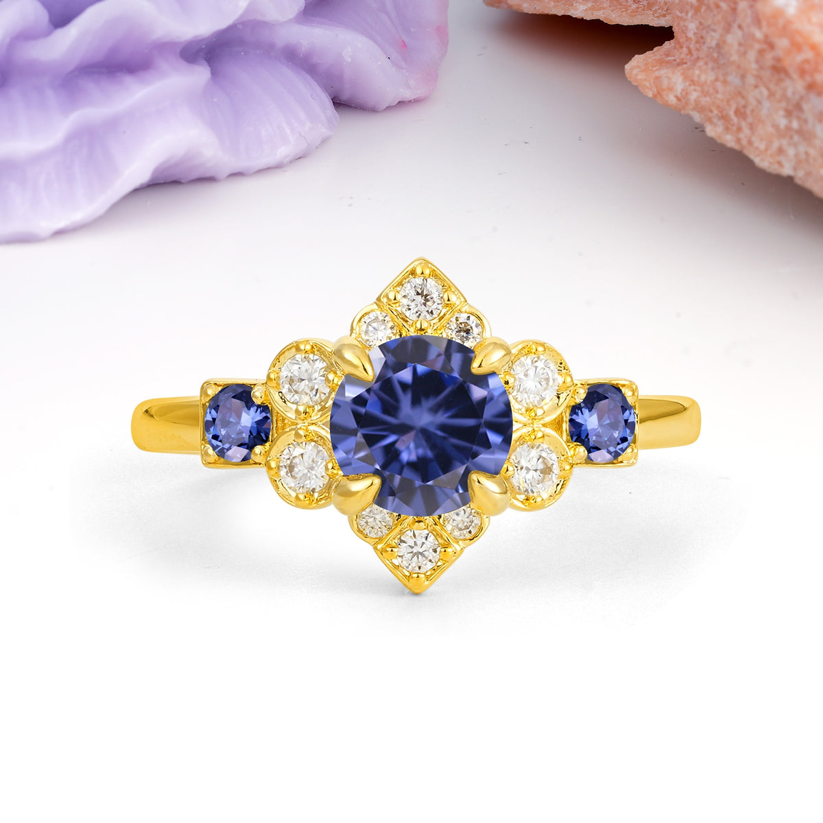 Unique Vintage-Luxury 4-Prong Round Cut Tanzanite Engagement Ring - Additional view