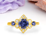 Unique Vintage-Luxury 4-Prong Round Cut Tanzanite Engagement Ring - Additional view