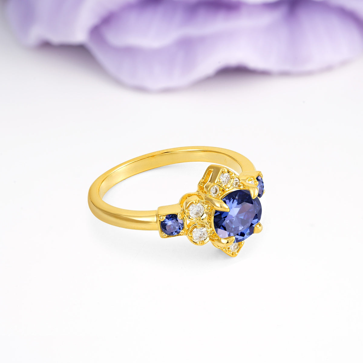 Unique Vintage-Luxury 4-Prong Round Cut Tanzanite Engagement Ring - Additional view