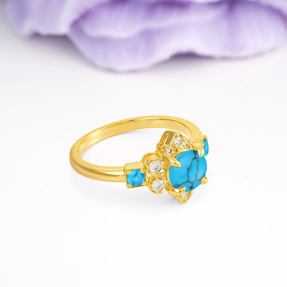 Unique Vintage-Luxury 4-Prong Round Cut Turquoise Engagement Ring - Additional view