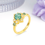 Unique Vintage-Luxury 4-Prong Round Cut Moss Agate Engagement Ring - Additional view