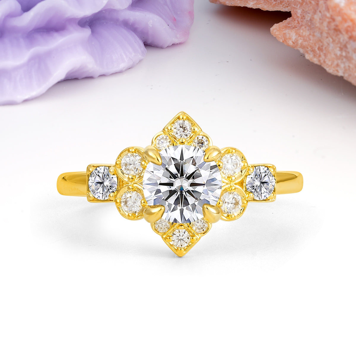 Unique Vintage-Luxury 4-Prong Round Cut Lab Diamond Engagement Ring - Additional view