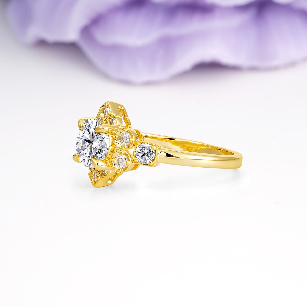 Unique Vintage-Luxury 4-Prong Round Cut Lab Diamond Engagement Ring - Additional view