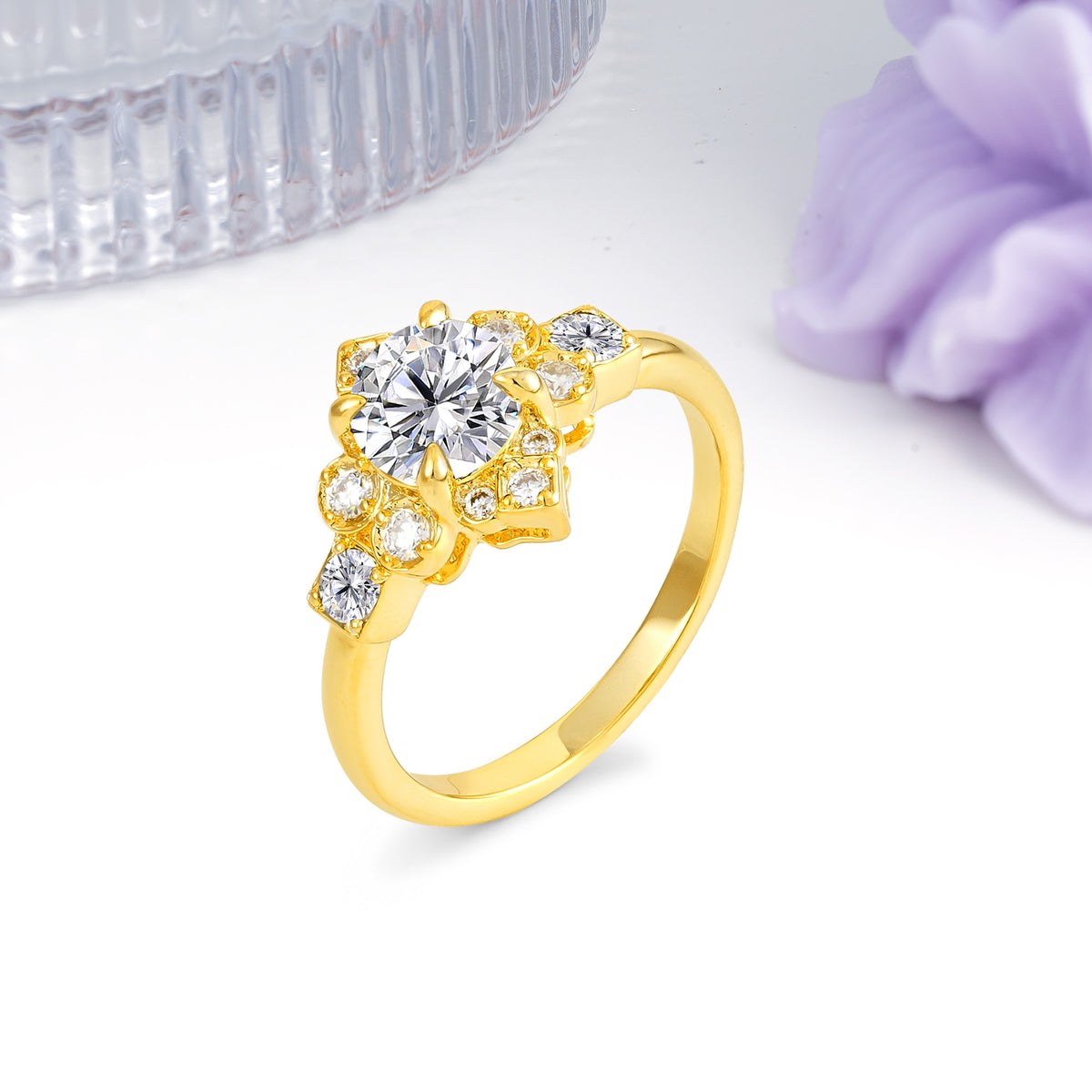 Unique Vintage-Luxury 4-Prong Round Cut Lab Diamond Engagement Ring - Additional view