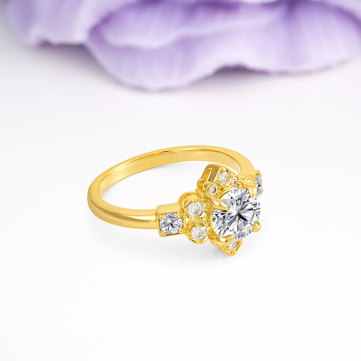 Unique Vintage-Luxury 4-Prong Round Cut Lab Diamond Engagement Ring - Additional view