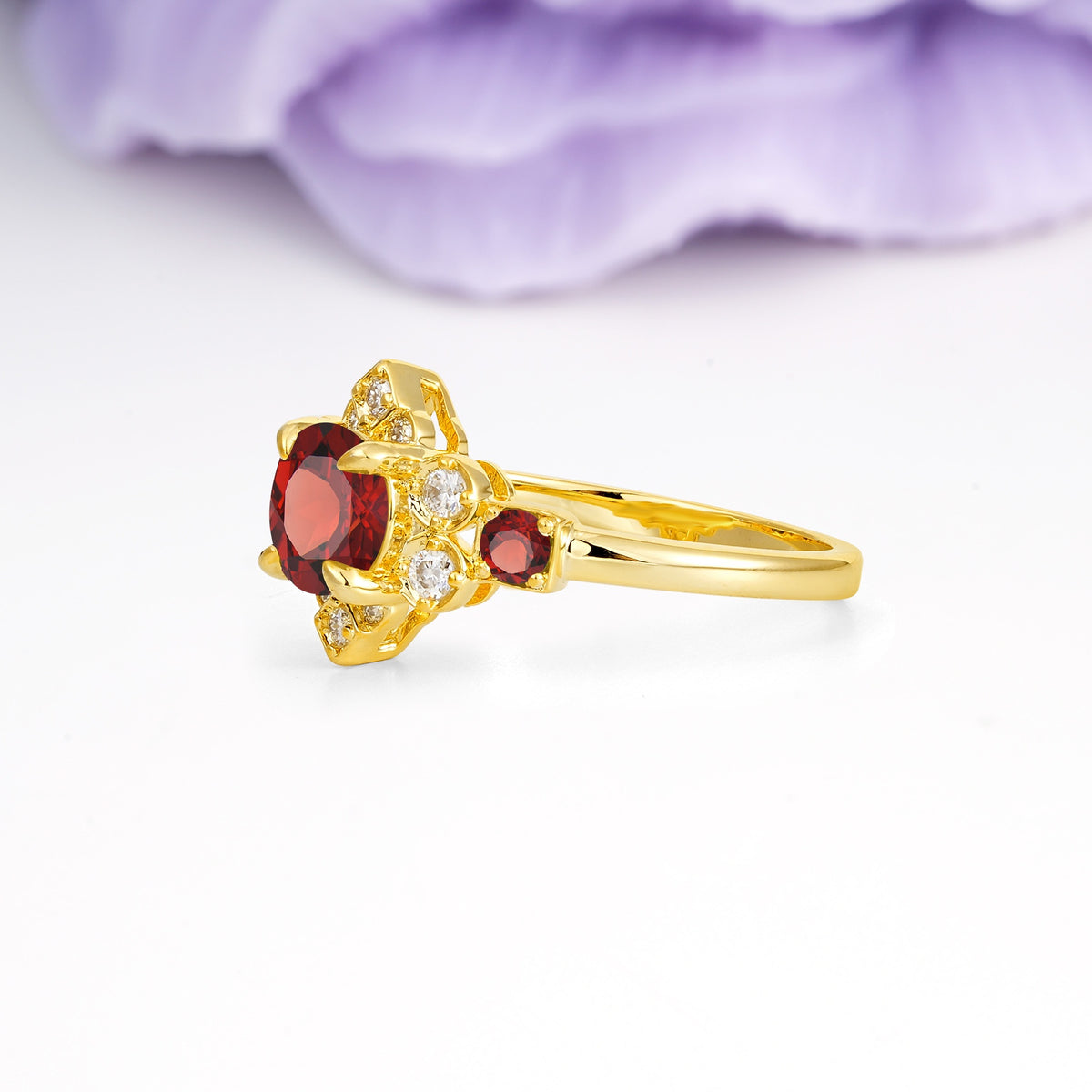 Unique Vintage-Luxury 4-Prong Round Cut Garnet Engagement Ring - Additional view