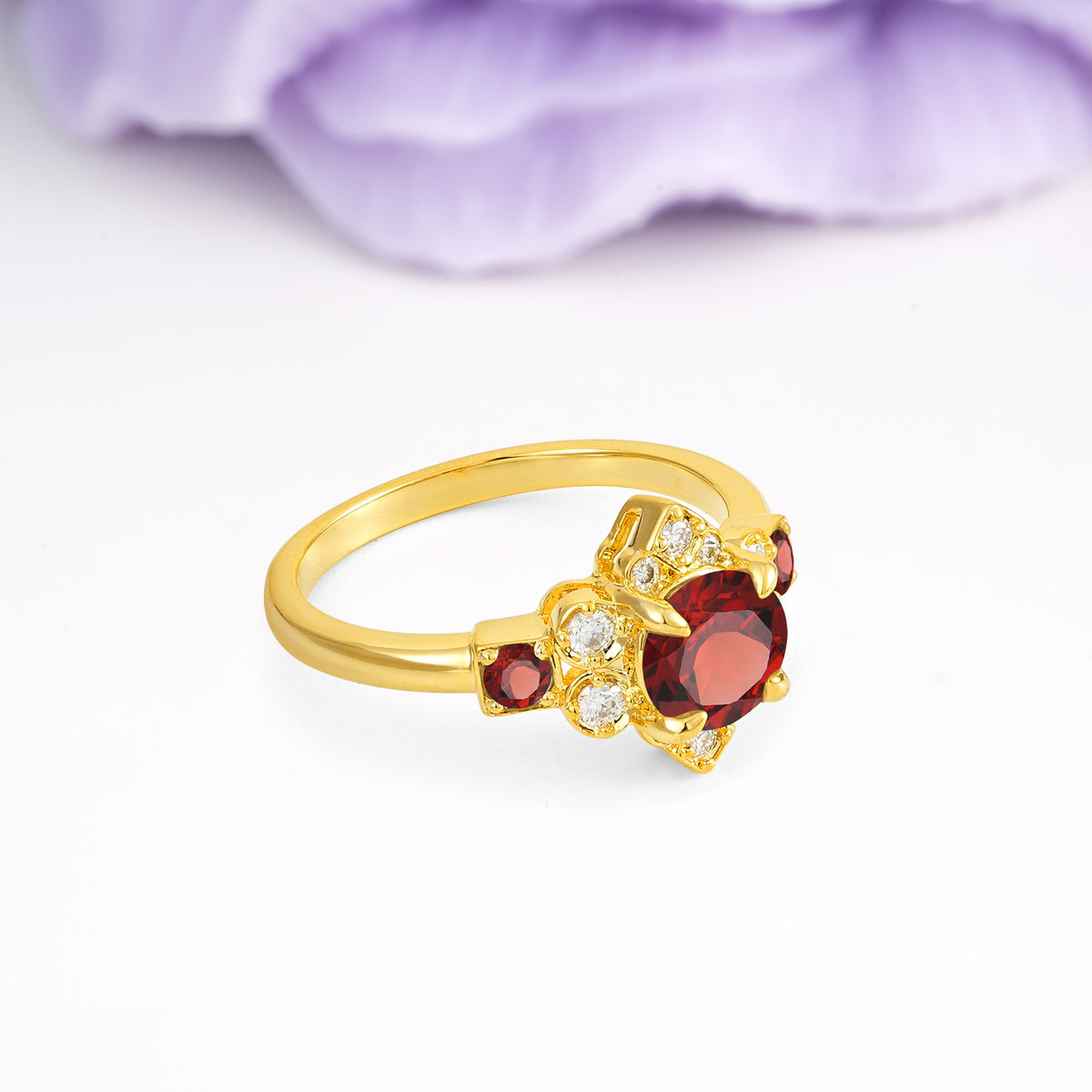 Unique Vintage-Luxury 4-Prong Round Cut Garnet Engagement Ring - Additional view