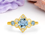 Unique Vintage-Luxury 4-Prong Round Cut Aquamarine Engagement Ring - Additional view