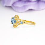 Unique Vintage-Luxury 4-Prong Round Cut Aquamarine Engagement Ring - Additional view