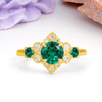 Unique Vintage-Luxury 4-Prong Round Cut Emerald Engagement Ring - Additional view