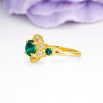 Unique Vintage-Luxury 4-Prong Round Cut Emerald Engagement Ring - Additional view
