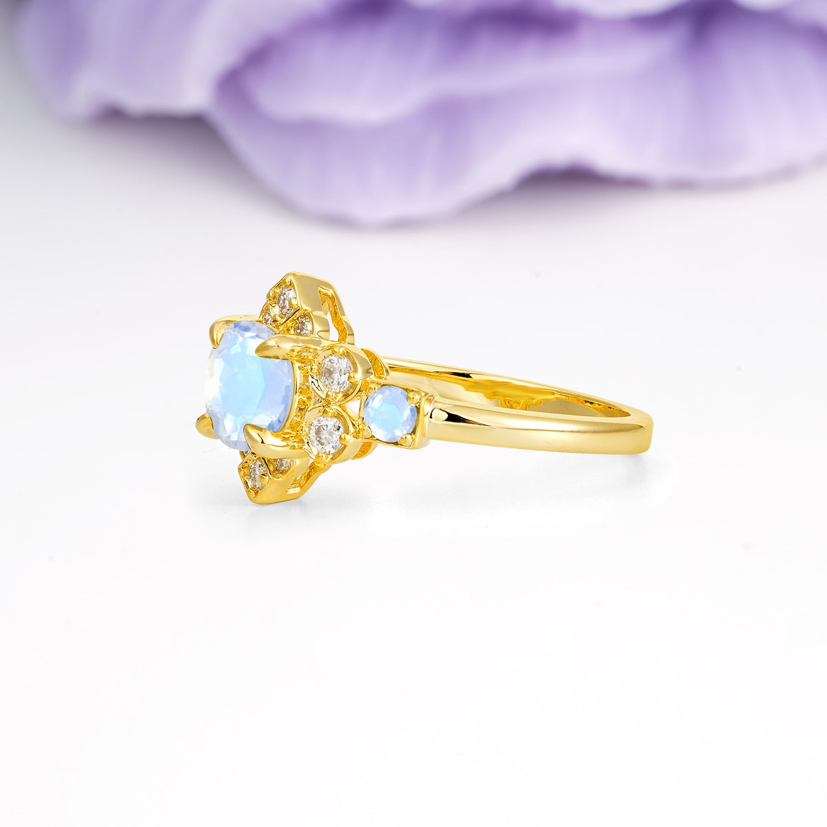 Unique Vintage-Luxury 4-Prong Round Cut Moonstone Engagement Ring - Additional view