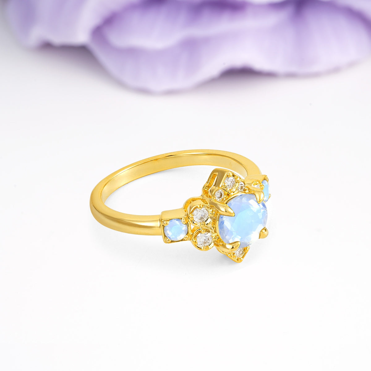 Unique Vintage-Luxury 4-Prong Round Cut Moonstone Engagement Ring - Additional view