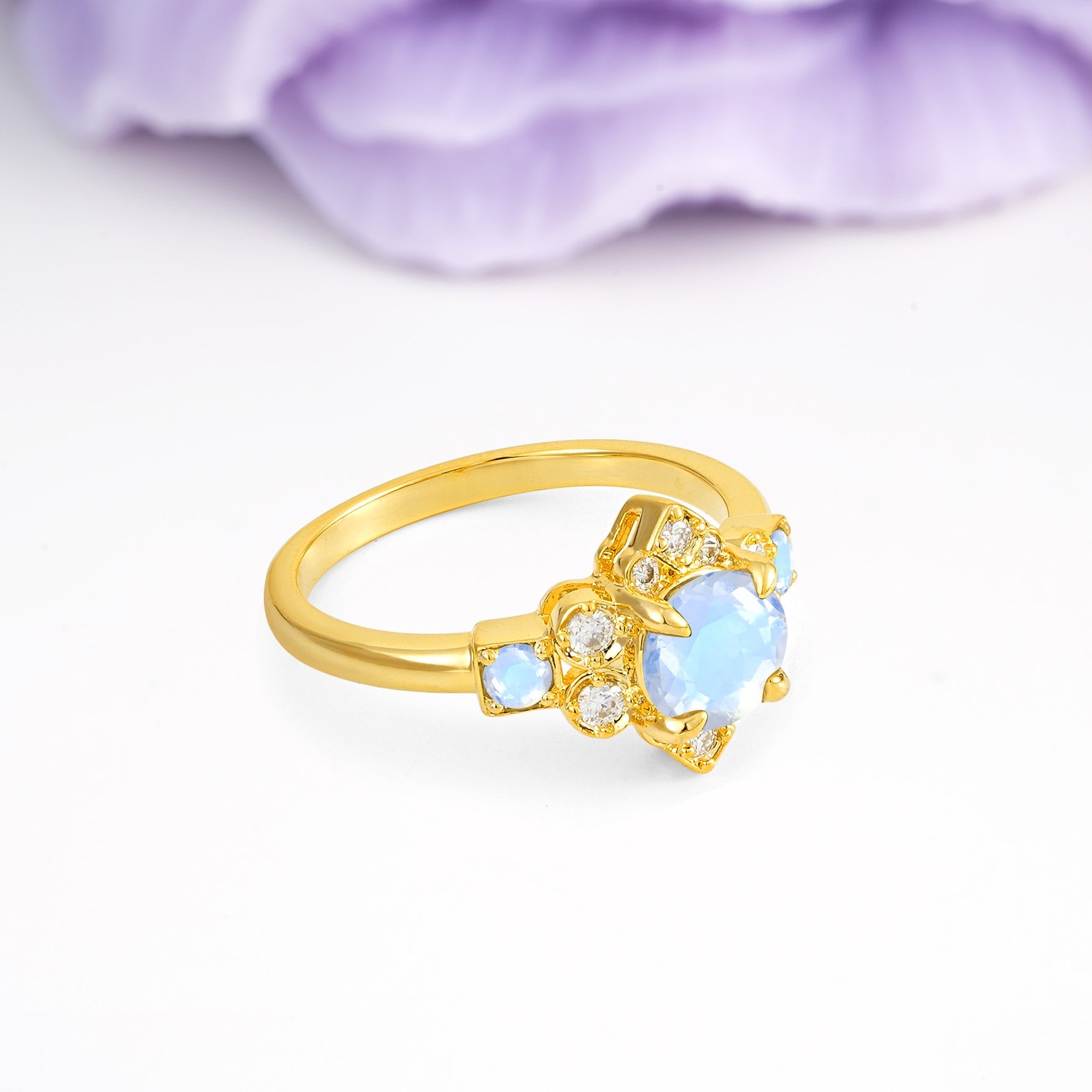 Unique Vintage-Luxury 4-Prong Round Cut Moonstone Engagement Ring - Additional view