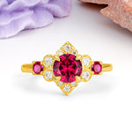 Unique Vintage-Luxury 4-Prong Round Cut Ruby Engagement Ring - Additional view