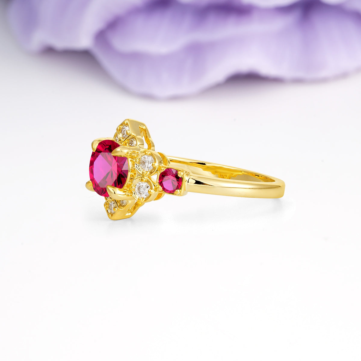 Unique Vintage-Luxury 4-Prong Round Cut Ruby Engagement Ring - Additional view