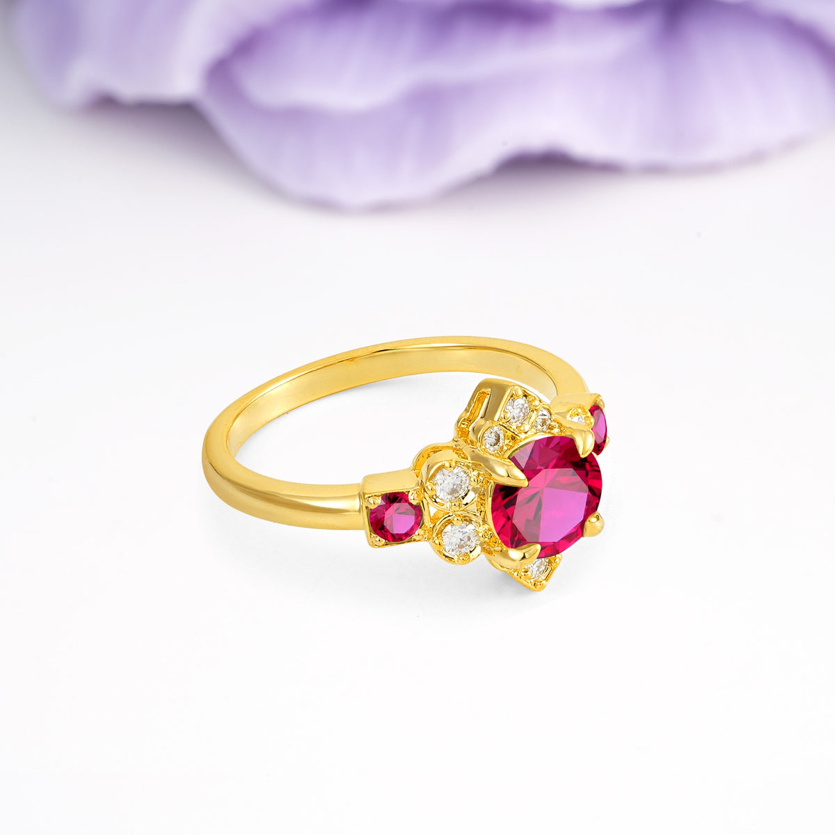 Unique Vintage-Luxury 4-Prong Round Cut Ruby Engagement Ring - Additional view
