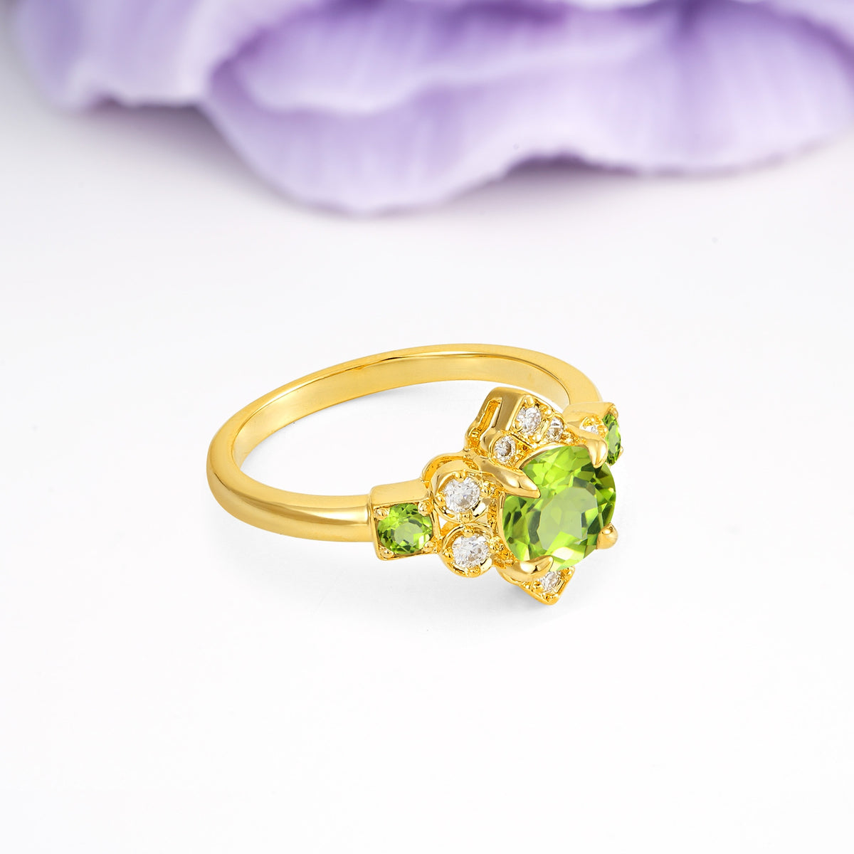 Unique Vintage-Luxury 4-Prong Round Cut Peridot Engagement Ring - Additional view