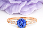 Classic Pavé-Set Ring: Simple 4-Prong Round Cut Sapphire Engagement Ring - Additional view