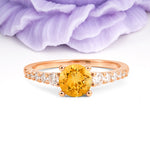 Classic Pavé-Set Ring: Simple 4-Prong Round Cut Citrine Engagement Ring - Additional view