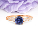 Classic Pavé-Set Ring: Simple 4-Prong Round Cut Tanzanite Engagement Ring - Additional view