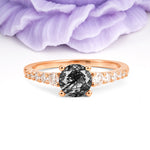 Classic Pavé-Set Ring: Simple 4-Prong Round Cut Black Rutilated Quartz Engagement Ring - Additional view