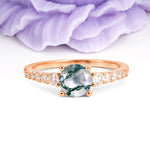Classic Pavé-Set Ring: Simple 4-Prong Round Cut Moss Agate Engagement Ring - Additional view