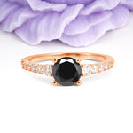 Classic Pavé-Set Ring: Simple 4-Prong Round Cut Black Onyx Engagement Ring - Additional view