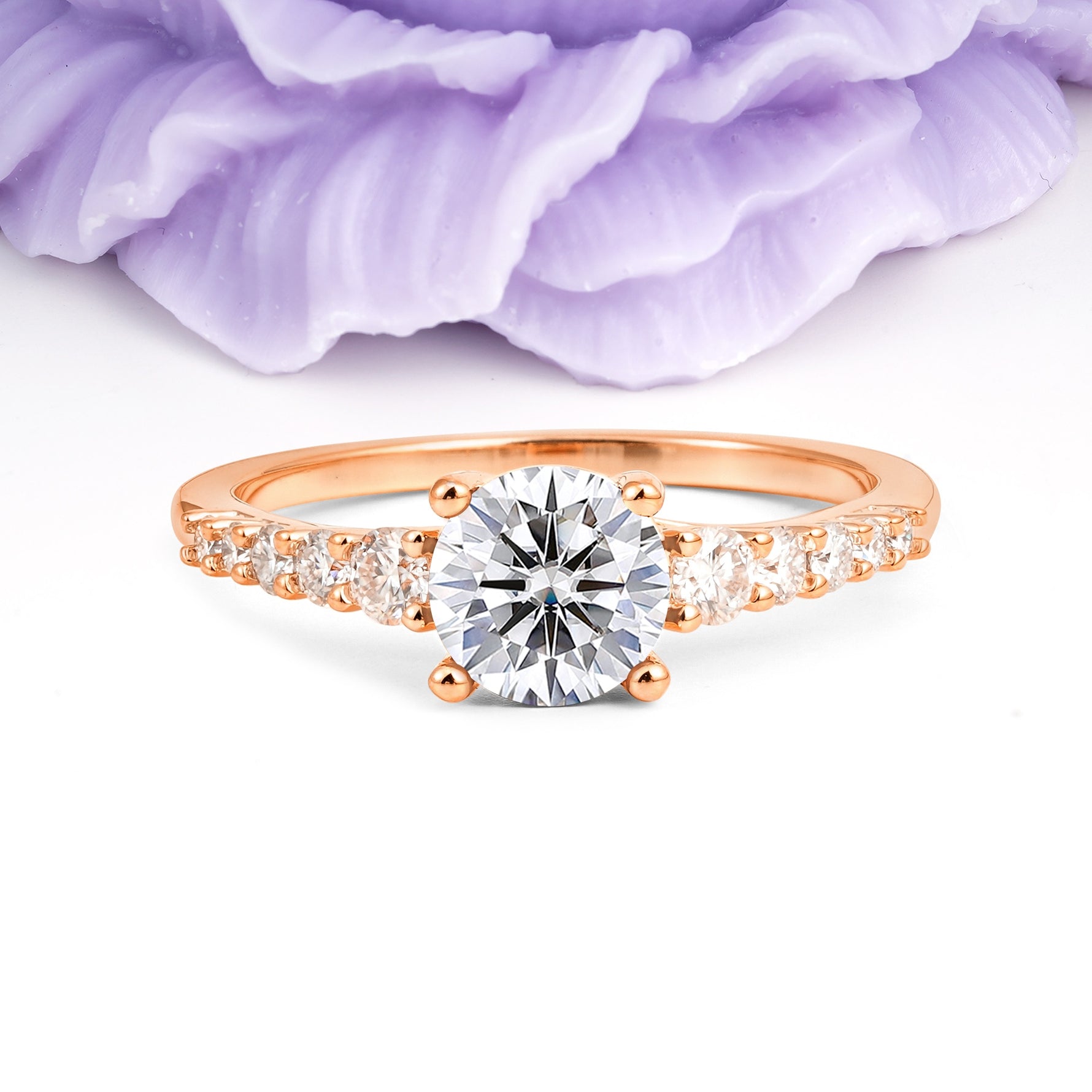 Classic Pavé-Set Ring: Simple 4-Prong Round Cut Lab Diamond Engagement Ring - Additional view