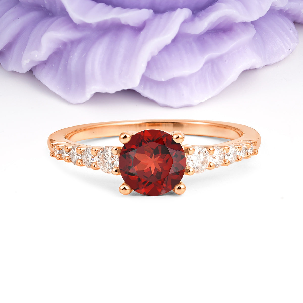 Classic Pavé-Set Ring: Simple 4-Prong Round Cut Garnet Engagement Ring - Additional view