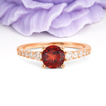Classic Pavé-Set Ring: Simple 4-Prong Round Cut Garnet Engagement Ring - Additional view