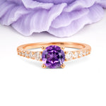 Classic Pavé-Set Ring: Simple 4-Prong Round Cut Amethyst Engagement Ring - Additional view
