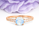 Classic Pavé-Set Ring: Simple 4-Prong Round Cut Moonstone Engagement Ring - Additional view