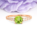 Classic Pavé-Set Ring: Simple 4-Prong Round Cut Peridot Engagement Ring - Additional view